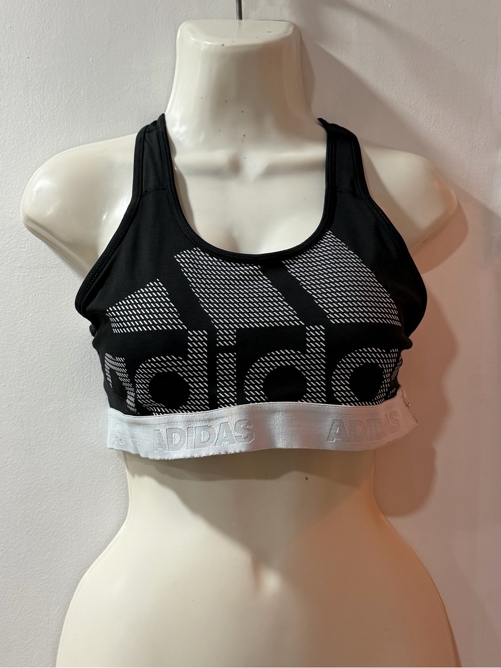 adidas Black Sports Bra with White Logo Band Medium